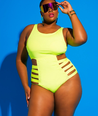 Plus Size Solid Color/print Sling Hollow High Waist Tight One-piece Eswimsuit NSYLH131537