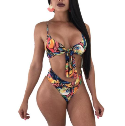 Printing Wrap Chest Sling Hollow Backless One-piece Swimsuit NSYLH131540