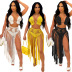 long fringed hanging neck high waist wrap chest solid color beachwear two-piece set NSOSM131777