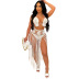 long fringed hanging neck high waist wrap chest solid color beachwear two-piece set NSOSM131777