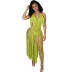 long fringed hanging neck backless slim solid color one-piece swimsuit NSOSM131779