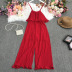 pleated solid color suspender ruffle backless wide-leg jumpsuit-Multicolor NSYXG131782