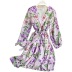 Vestido con escote en V y mangas abullonadas de gasa plisada floral de-Multicolor NSYXG131783
