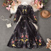 chiffon floral puff sleeves waist slimming large swing dress NSYXG131785