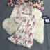 Conjunto de falda de cintura alta plisada de camisa con cordones de manga larga floral de gasa NSYXG131787