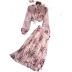 Chiffon Floral long sleeve lace-up Shirt + pleated high waist Skirt set NSYXG131787