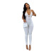 hanging neck backless tight low-cut hollow solid color jumpsuit NSMX131795