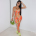 printing sling tight hollow backless low-cut jumpsuit NSMX131796