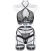 hanging neck wrap chest solid color see-through underwear four-piece set NSWY131810