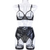 chain hollow tight high waist backless solid color underwears three-piece set NSWY131818