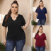 plus size hollow wavy edge deep V short-sleeved solid color T-shirt NSOY131821