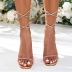 Sandalias de tacón alto con tiras cruzadas y cinturón de una palabra con diamantes de imitación NSGXL131831