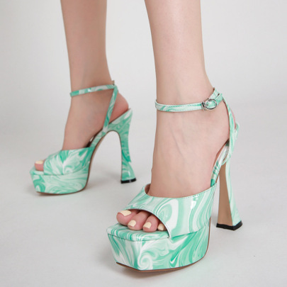 Waterproof Platform Square Toe One-word Belt Candy Color High-heeled Sandals NSGXL131834