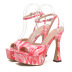 Waterproof platform square toe one-word belt candy color high-heeled sandals NSGXL131834
