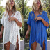 hollow loose v neck slit solid color beach outdoor cover-up-Multicolor NSMUX131836