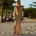 lace-up long sleeve deep v slit slim solid color see-through beach outdoor cover-up NSMUX131837