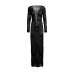 lace-up long sleeve deep v slit slim solid color see-through beach outdoor cover-up NSMUX131837