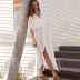 mid-sleeve lapel lace-up slit solid color shirt style beach outdoor cover-up NSMUX131841