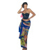 mesh printing lace-up high waist irregular slim skirt NSDLS131850