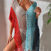 loose V-neck fringed hollow color contrast beach outdoor cover-up NSCYG131862