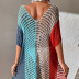 loose V-neck fringed hollow color contrast beach outdoor cover-up NSCYG131862