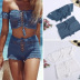 hand hook tube top short sleeve high waist lace-up solid color swimsuit two-piece set NSCYG131863