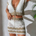 hollow backless deep v lace-up high waist contrast color beachwear two-piece set NSCYG131864