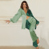 loose long sleeve high waist wide-leg contrast color ice silk shirt and pants set NSSQS131874