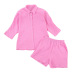 long sleeve loose high waist lapel solid color shirt and shorts set-Multicolor NSSQS131878