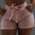 Shorts de mezclilla con cordones lavados de cintura alta microelásticos NSPPF131991