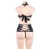 plus size hanging neck backless hollow lace-up imitation leather garter nightdress with panties NSOYM131897