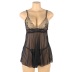 plus size suspender low-cut backless solid color see-through nightdress with panties NSOYM131898
