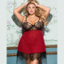 plus size sling backless slit low-cut color matching lace nightdress with panties NSOYM131911