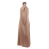 hanging neck backless loose long solid color satin dress NSSQS131912