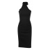 sleeveless slit slim stand collar solid color dress NSSQS131913