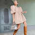 puff sleeve round neck loose short solid color dress NSSQS131916