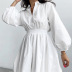 commuting long-puff sleeve lapel waist solid color dress NSSQS131919