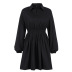 commuting long-puff sleeve lapel waist solid color dress NSSQS131919