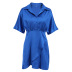 ice silk button solid color slim lapel short-sleeved dress NSSQS131922