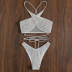 cross sling backless wrap chest striped bikini two-piece set NSOLY131945