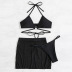 high waist hanging neck wrap chest solid color bikini three-piece set NSOLY131949