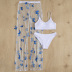 Conjunto de tres piezas Tankini de cintura alta sin espalda con malla de mariposa NSOLY131954