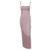 backless slim slit suspender low-cut lace-up solid color dress NSHTL131958