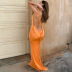 slim low-cut sling backless long solid color dress NSHTL131960