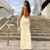 slim low-cut sling backless long solid color dress NSHTL131960