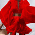 vestido ajustado con botones en color liso y mangas farol con borde de hoja de loto NSONF131972