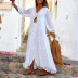 long V-neck loose long-sleeved solid color cotton and linen dress NSONF131973