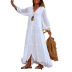long V-neck loose long-sleeved solid color cotton and linen dress NSONF131973