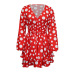 waist V-neck long sleeve lace-up polka dot print dress NSONF131974