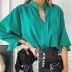 lantern sleeve v neck stand collar loose solid color chiffon shirt NSONF131981